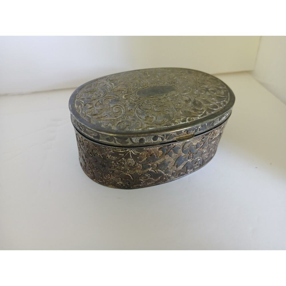 Vintage Silver Tone Trinket Box 4 1/4 Across With Hinged Lid